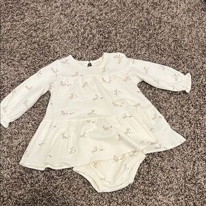Quincy Mae Cream Baby Dress with Bunny Print - Easter